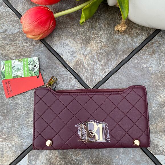 Badgley Mischka Handbags - Badgley Mischka Plum Quilted Long Wallet Vegan Leather New